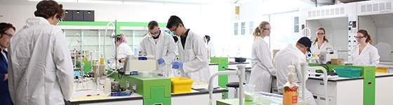 A photo of a class of students working in a chemistry lab