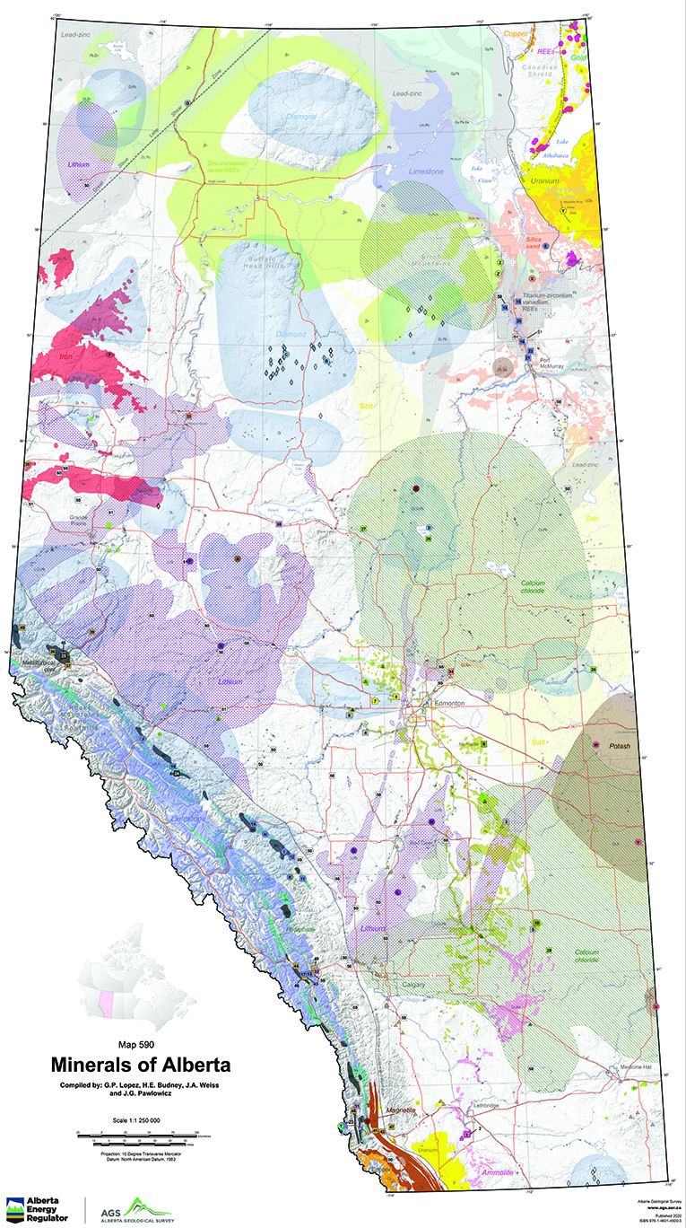 Map of where minerals are found in Alberta
