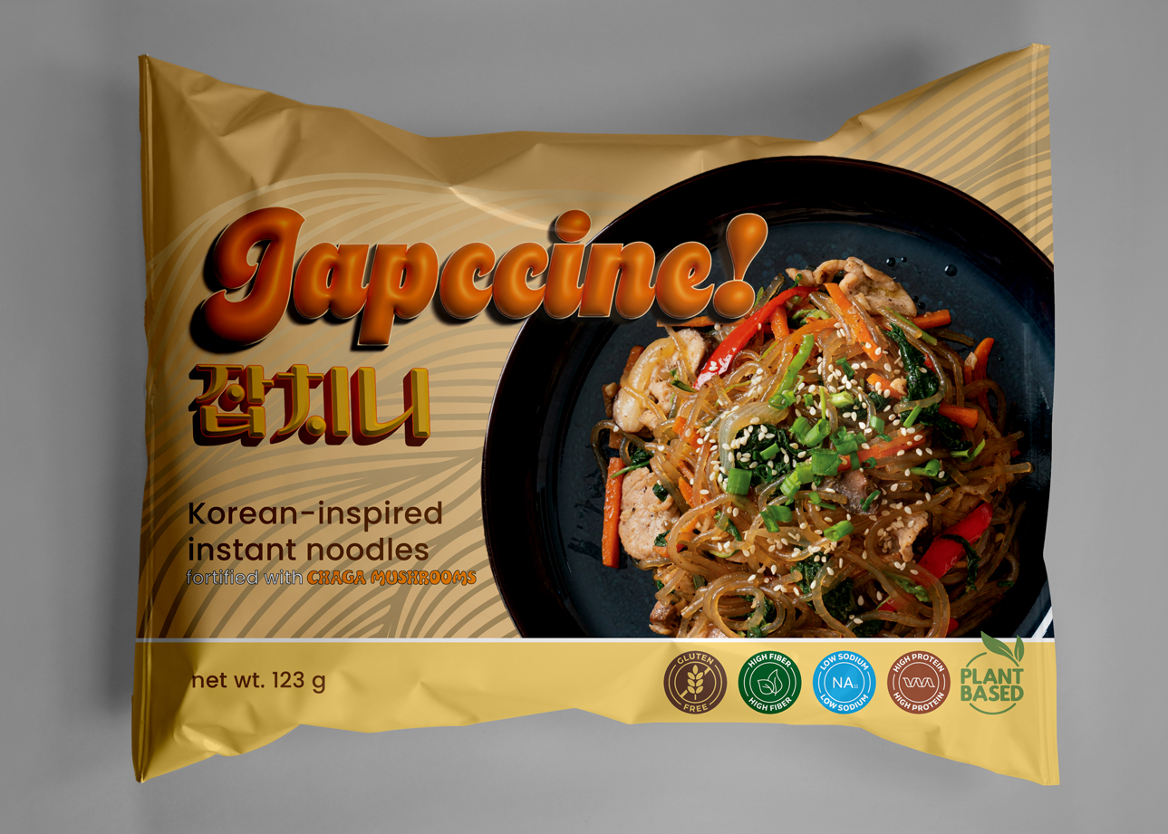 Rendering of the front of a package of Japccine, complete with nutrition labels and an enticing brand