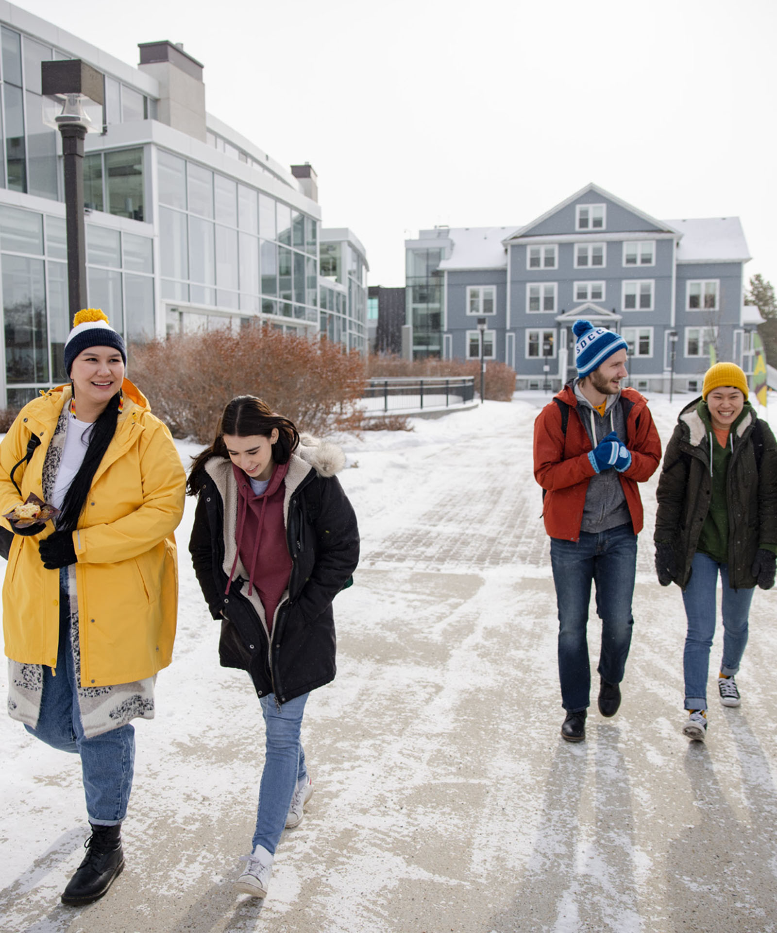 Peaople walking on campus in the winter