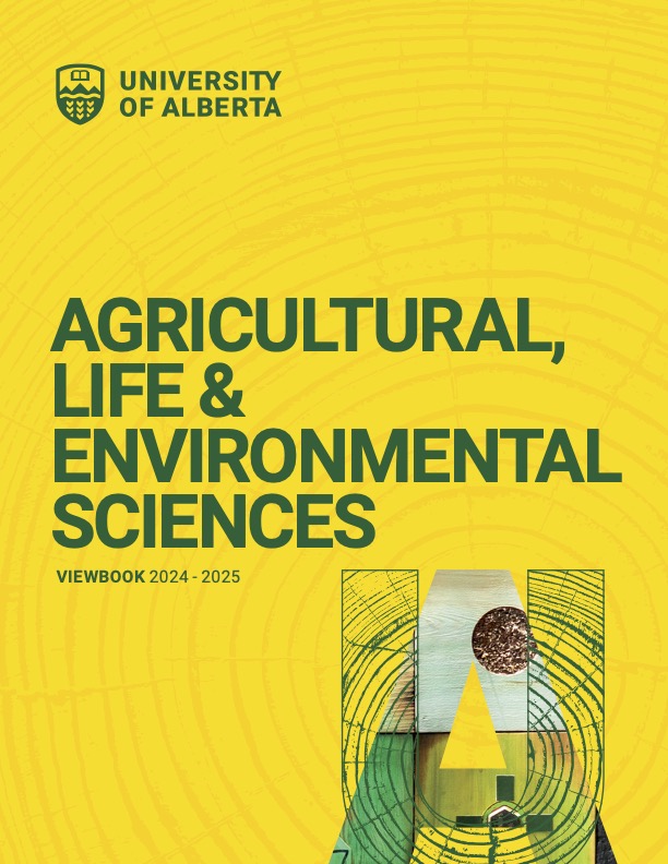 Cover of the ALES Viewbook which has a tree ring design in U of A green and gold colors