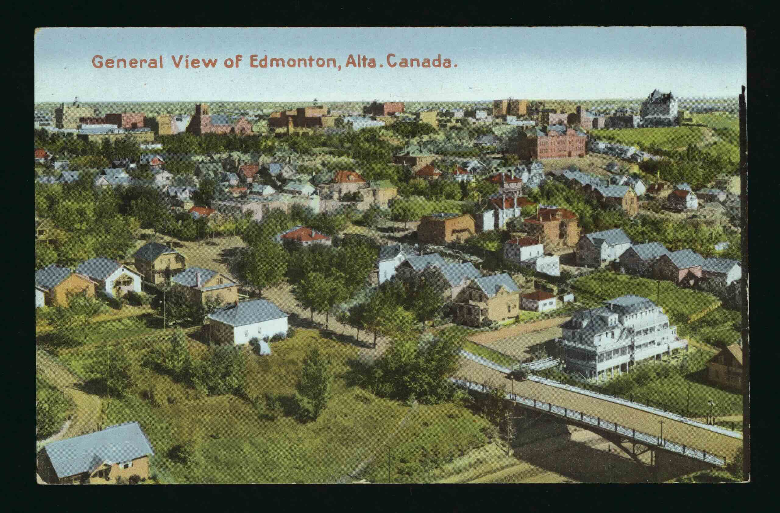 Photo of Edmonton between 1920-1940. "General view of Edmonton, Alta. Canada." The Coast Publishing Co./University of Alberta Libraries