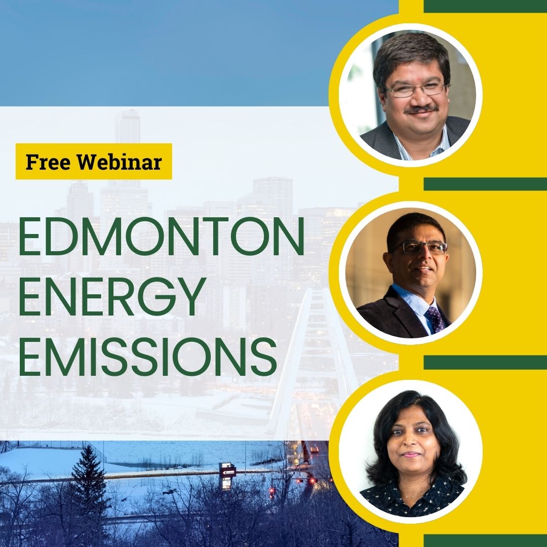 Picture of Sandeep Agrawal, Nilusha Weledegara and Amit Kumar against a background of the Edmonton skyline