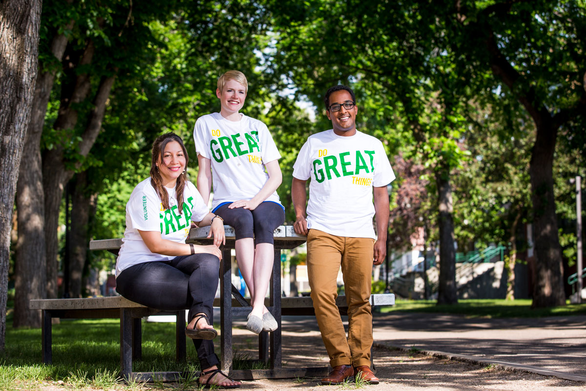 International House Volunteers Tatiana Duque, '14 MFA; Leah Sallis, '10 BA, MEd '13; Yared Mehzenta, '12 MA