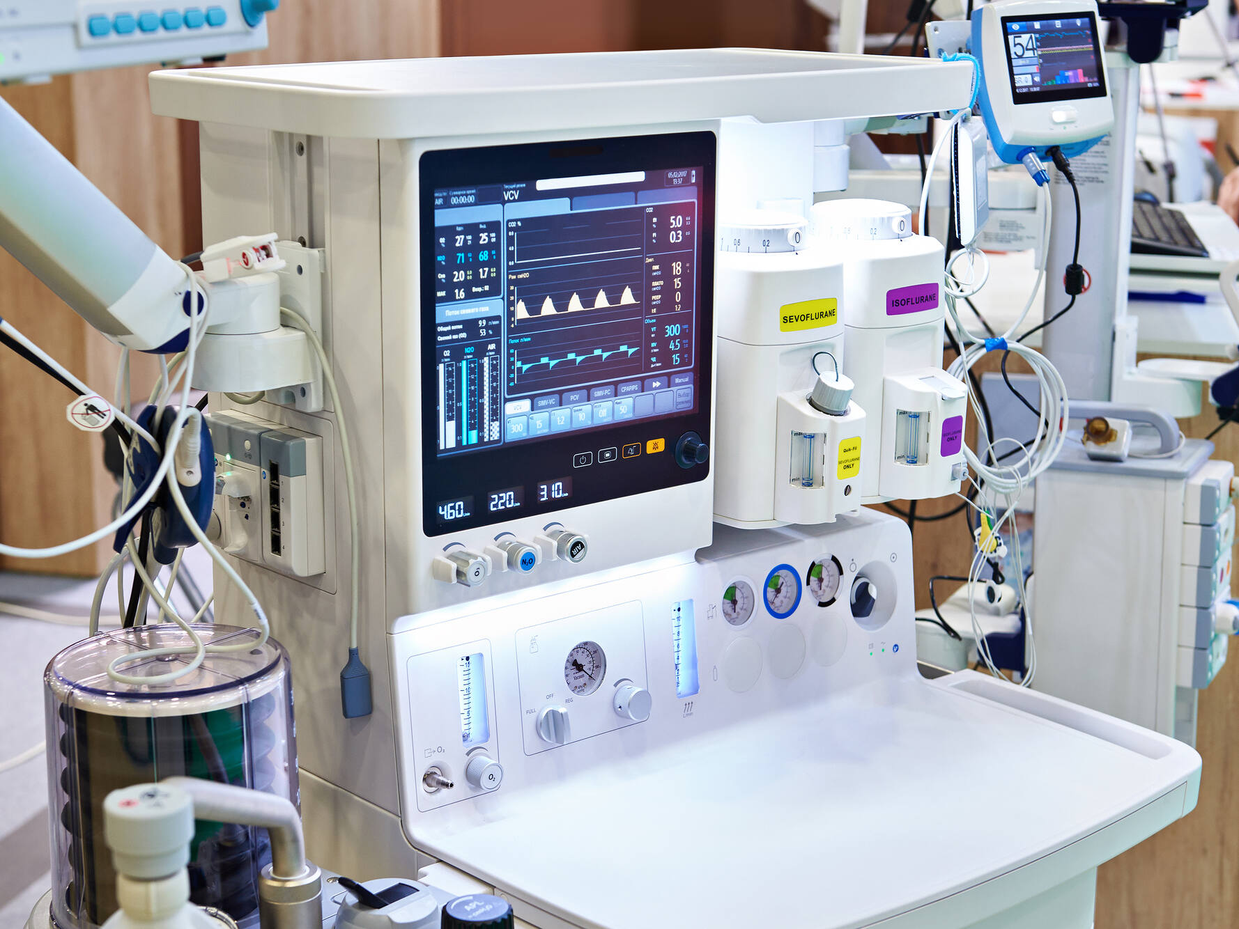  Modern anesthesiology equipment, showcasing the precision and control required for safe patient sedation.