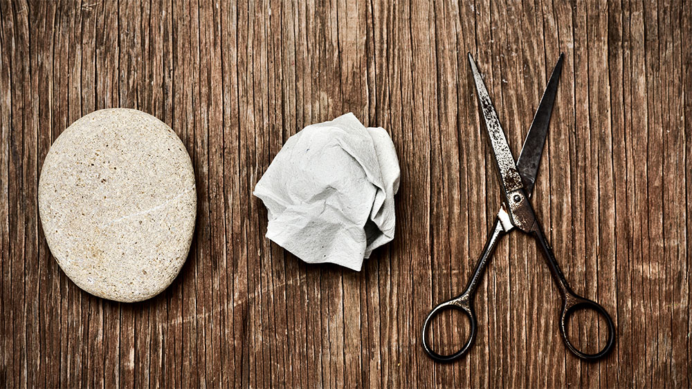 Image of a rock, paper and scissors