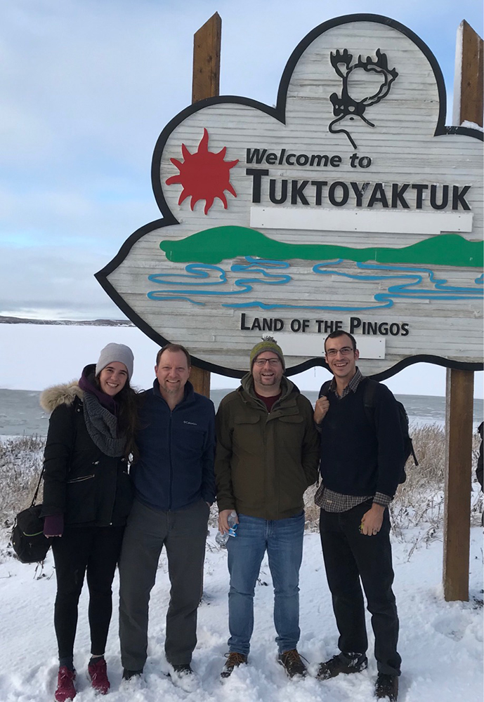 2018 Indigenous Connectivity Summit, Inuvik, NWT. MACT student Maria Alvarez, Prof. Gordon Gow, Rob McMahon, MACT student Kyle Napier. 