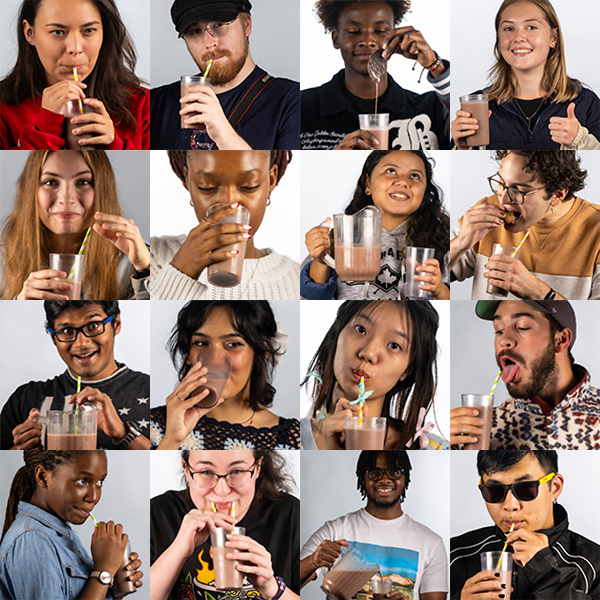 Students drinking chocolate milk