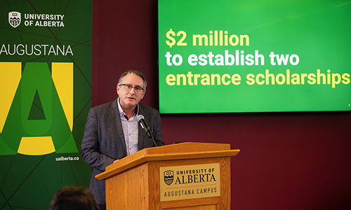 Augustana vice-dean, Stacy Lorenz, at the December 4 gift announcement event.