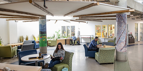 Students studying in wahkohtowin Lodge at Augustana Campus.