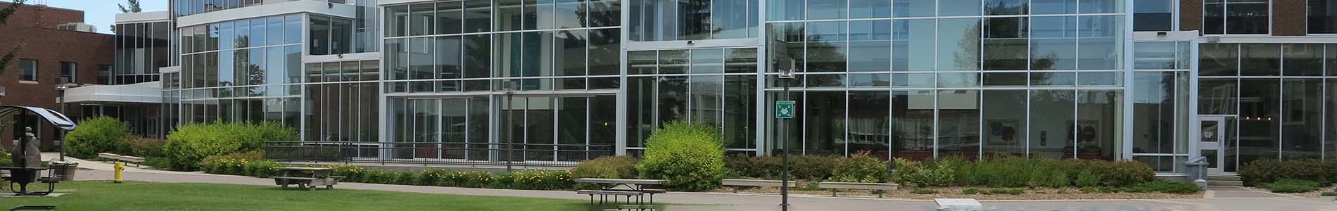 A photo of the Forum and Founders' Hall buildings