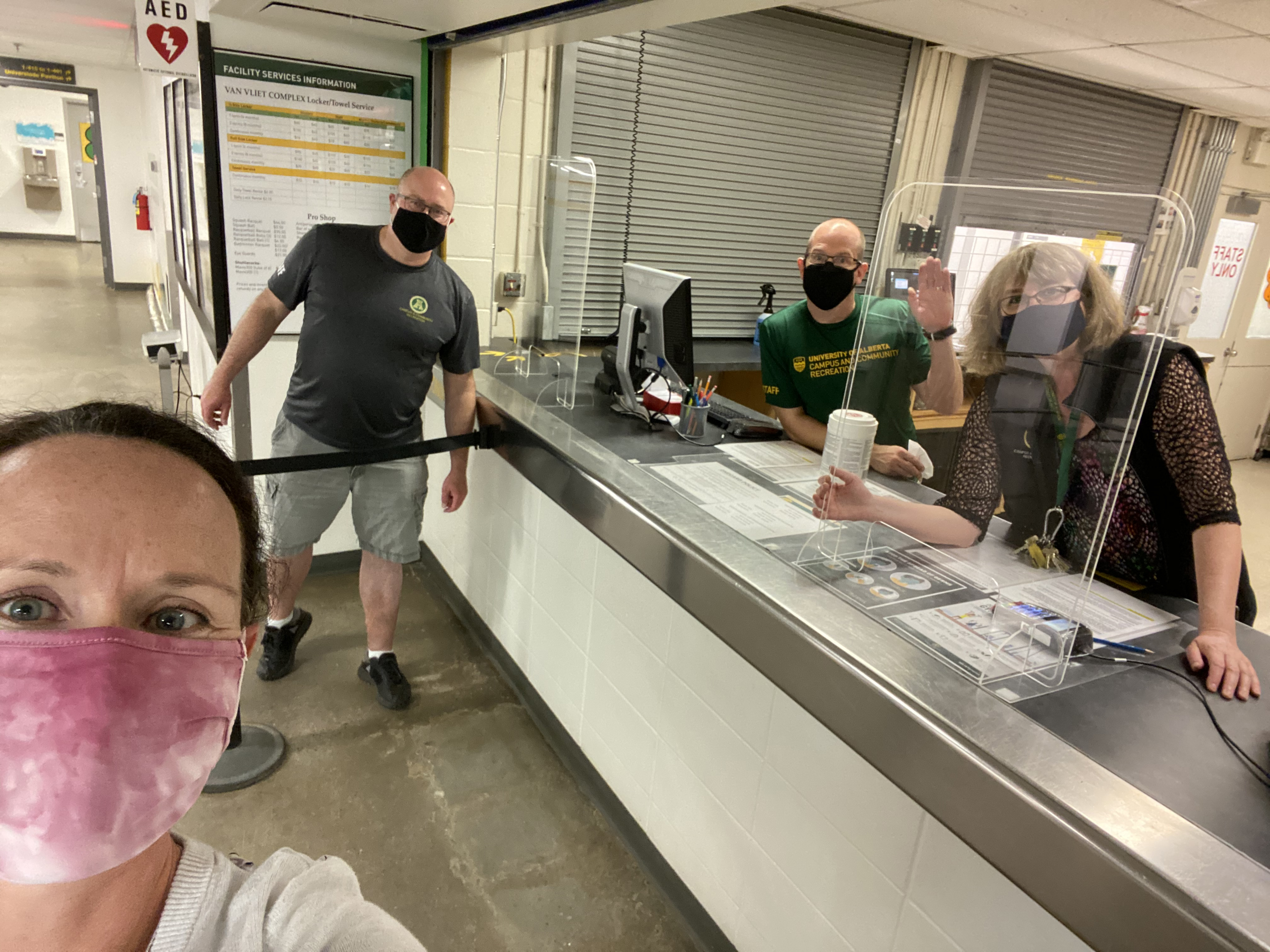 Ready to get active? So are Campus & Community Recreation’s Facility Services staff! These team members (from left: Christine Legault, Dean Budynski, Mark Ennik, and Hania Kura) help keep our recreation facilities safe and ensure every student and community member has a great experience visiting us! 