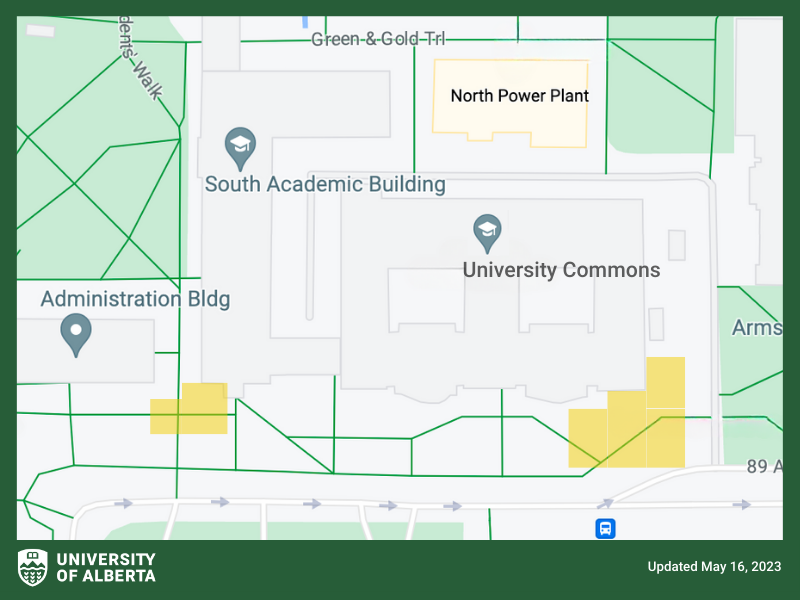 Image of map for UCommons and SAB with construction areas highlighted