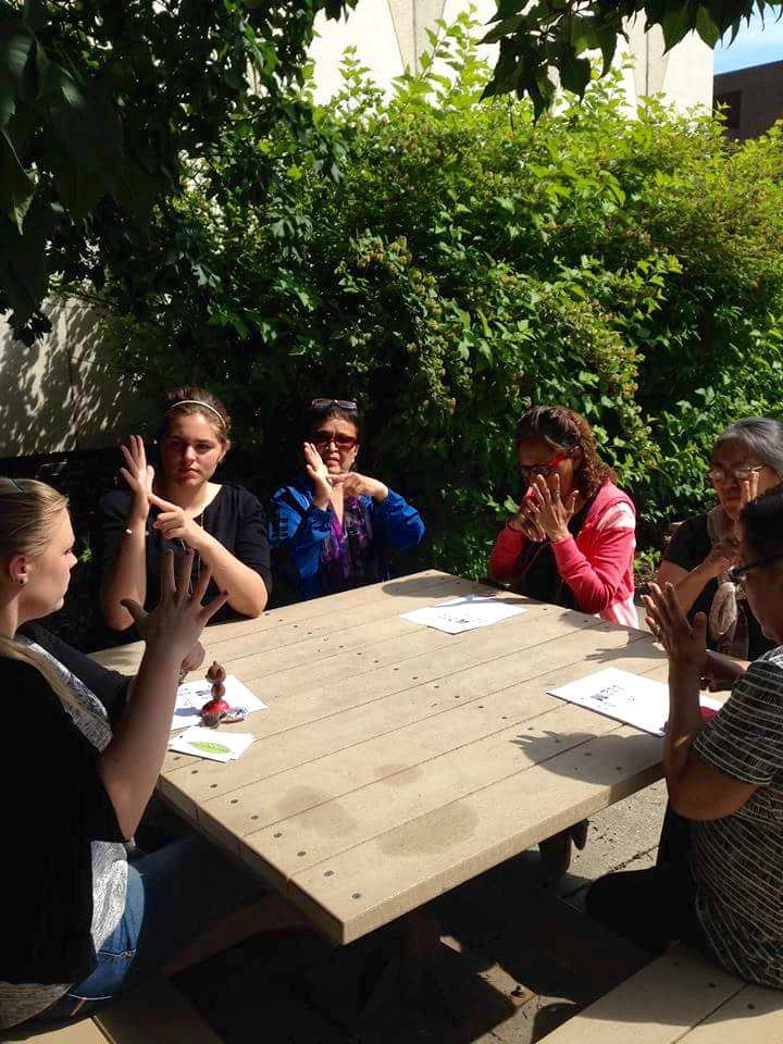 Group at a table outside