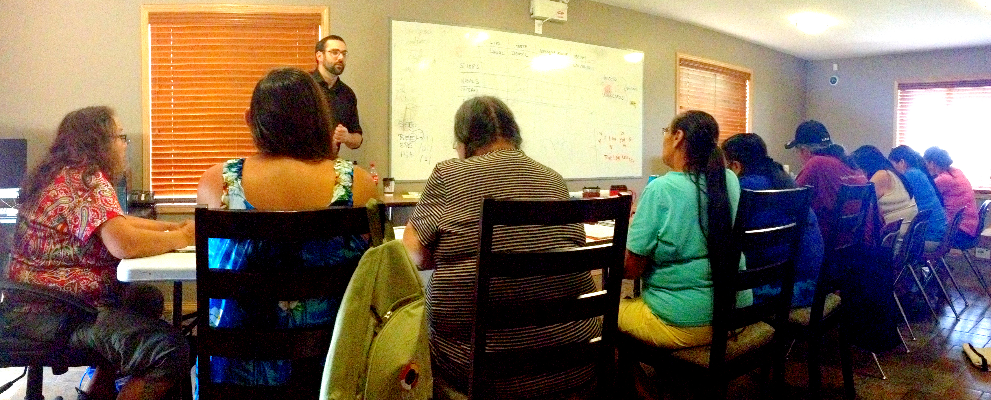 CILLDI Instructor Conor Snoek and CLC students in Maskwacis, AB, part of the Enbridge Community Linguist Certificate Pilot Program