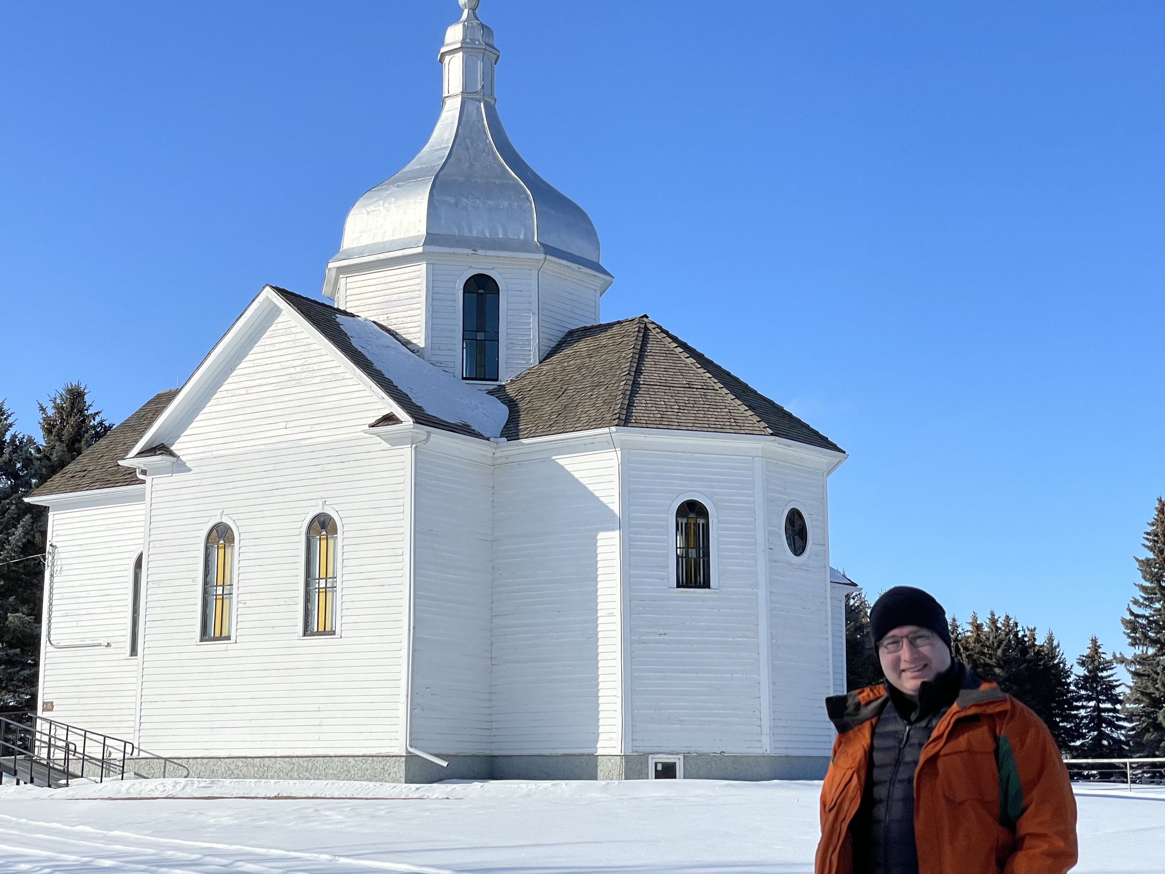 Visiting one of many historical Ukrainian churches in Kalyna Country