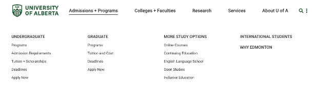 An example of headers and links in the Mega Nav