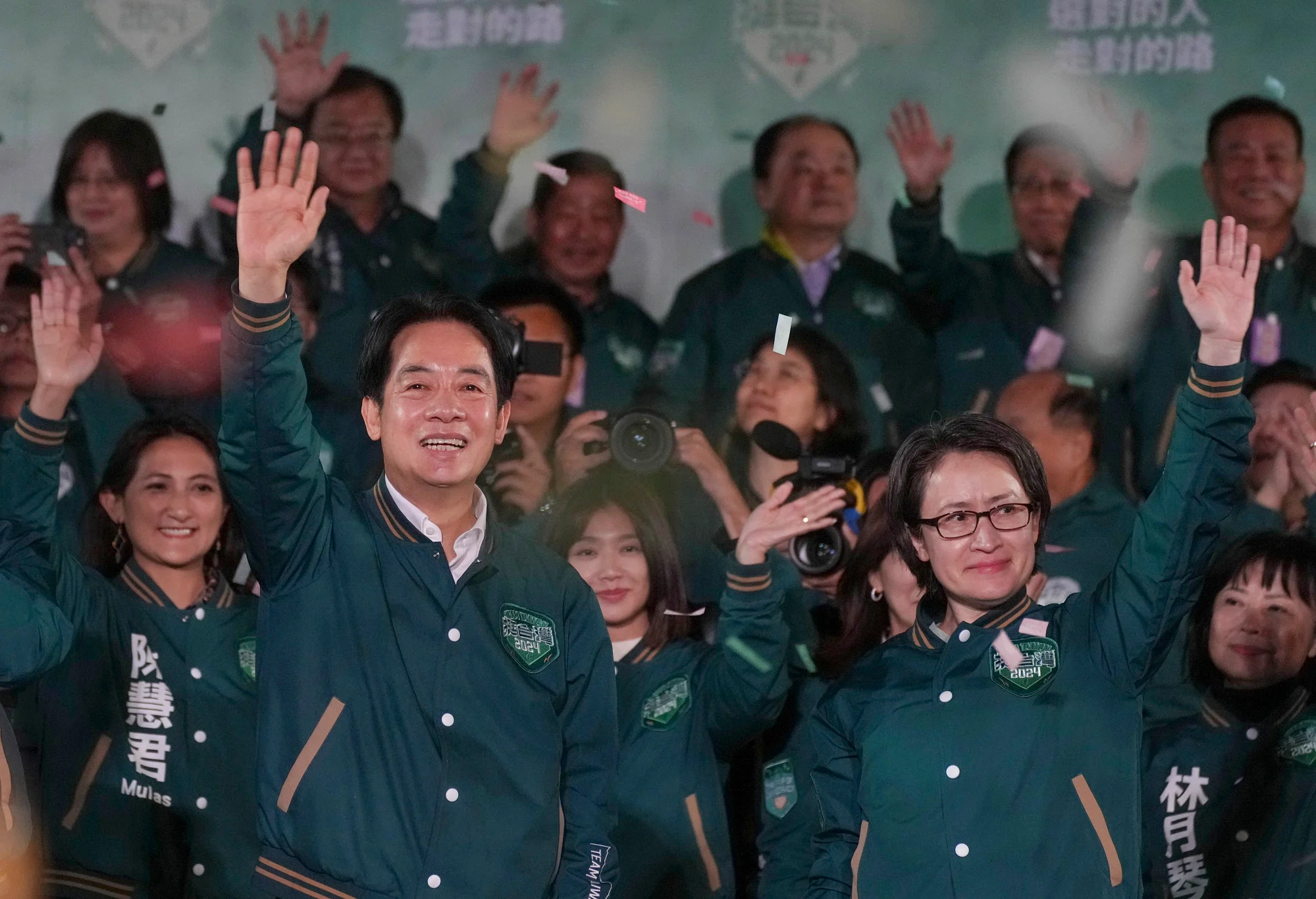 William Lai and Hsiao Bi-khim outside the DPP headquarters in Taipei after their election win in January. Photo: Elson Li