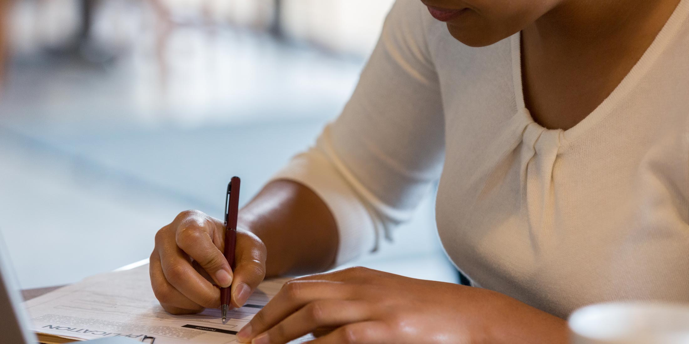 Woman filling out an application