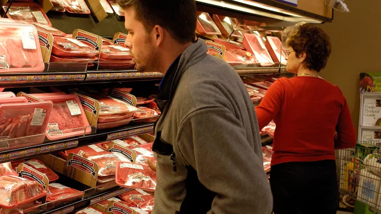 A grocery store meat department.