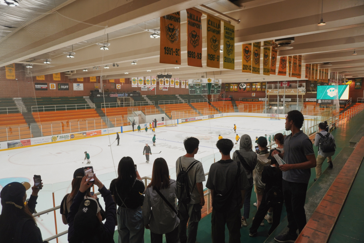 Group of ELS students at a U of A hockey game