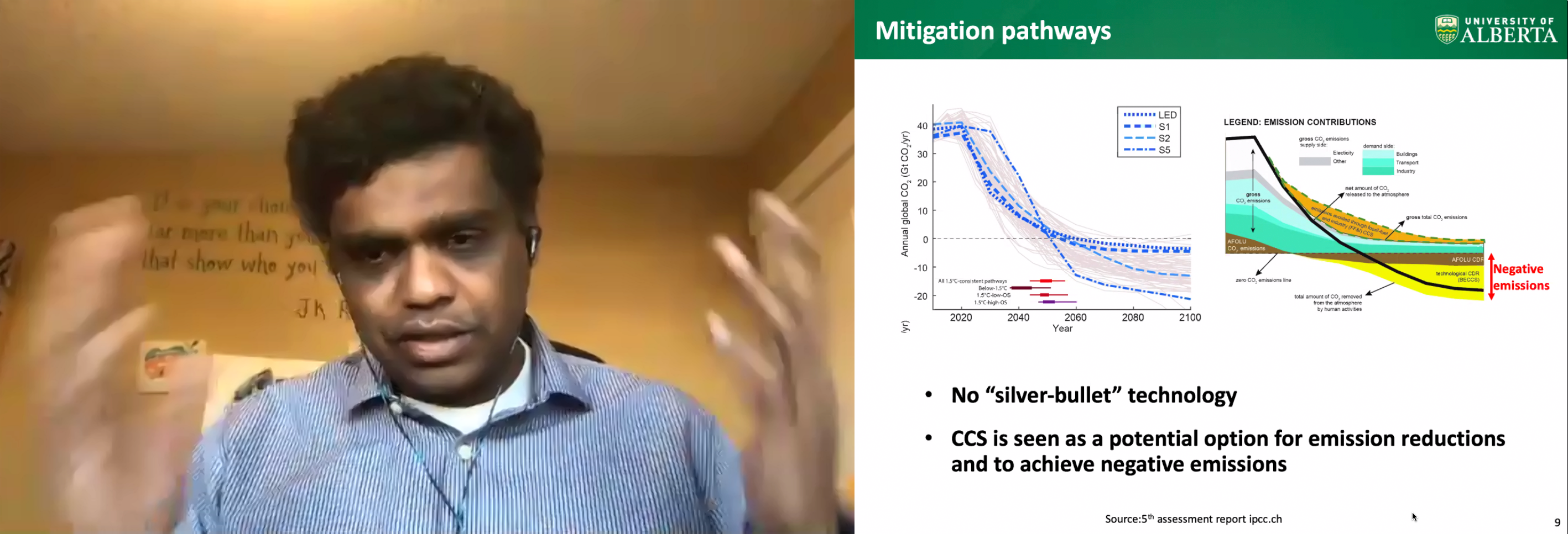 Dr. Arvind Rajendran appears on video to discuss carbon capture