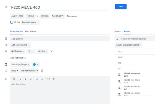 Room Booking Instructions Screenshot