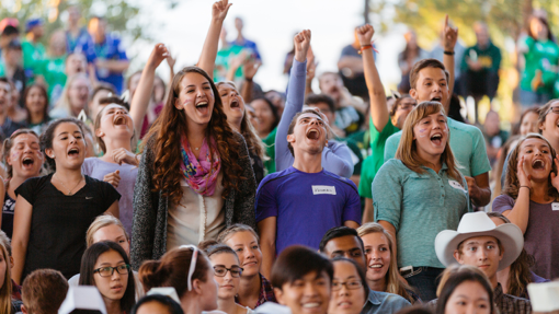 Students yelling at an orientation event