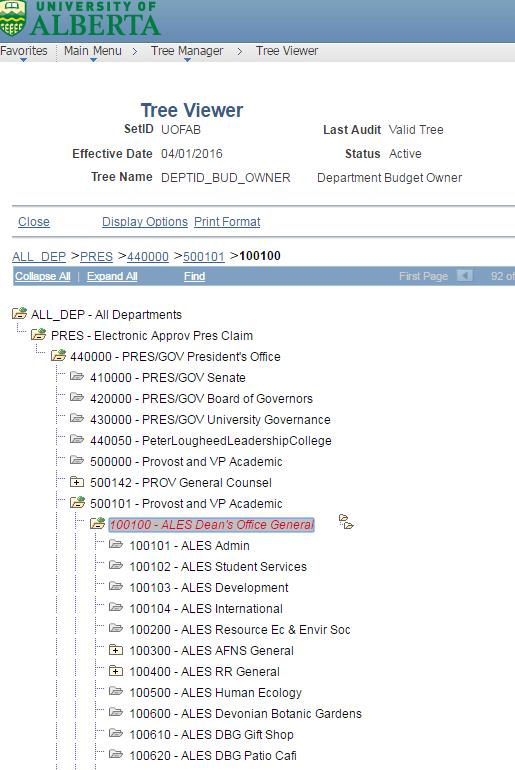 COA ChartFields DeptID One Over One