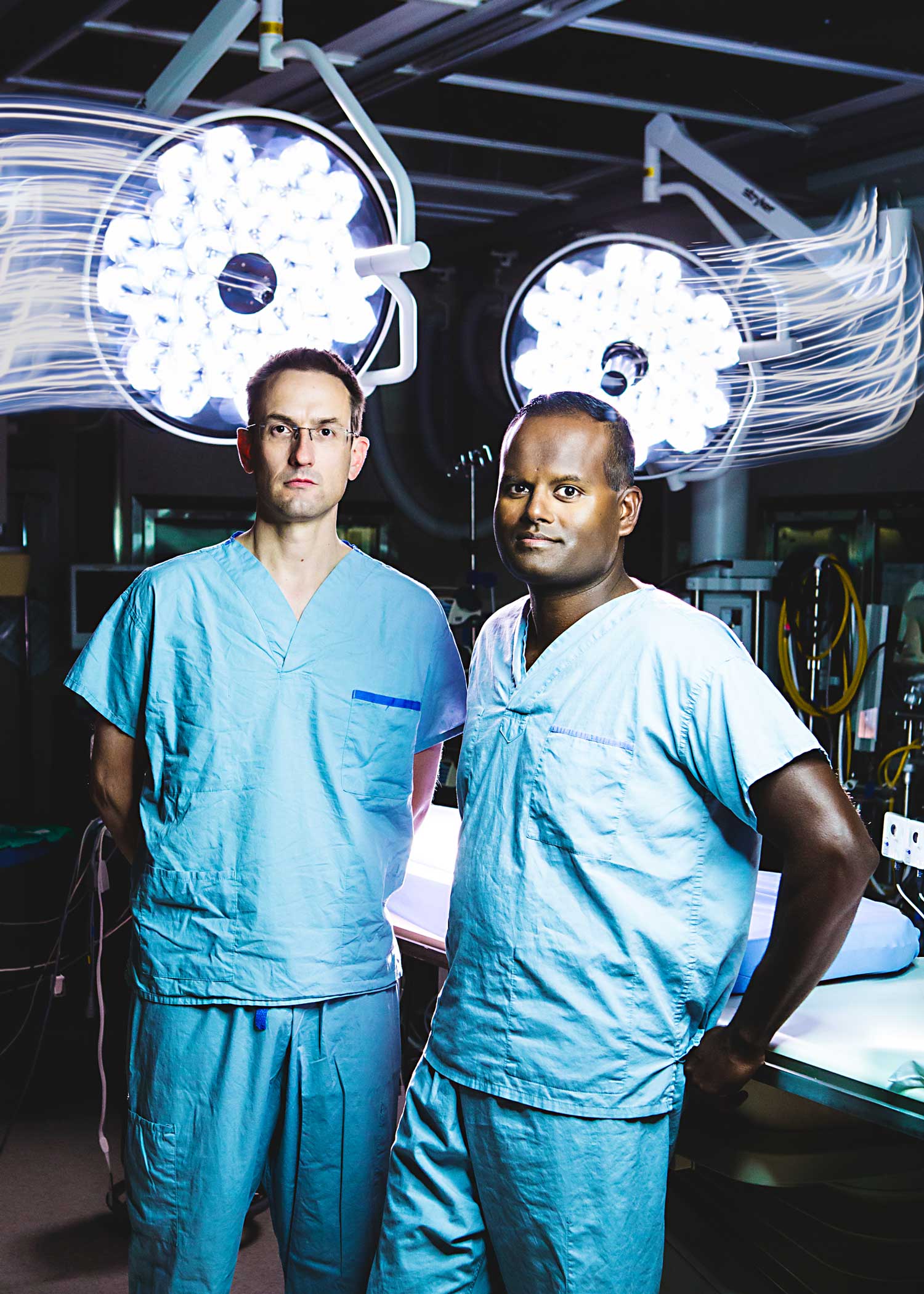 Surgery professors Darren Freed (left) and Jayan Nagendran