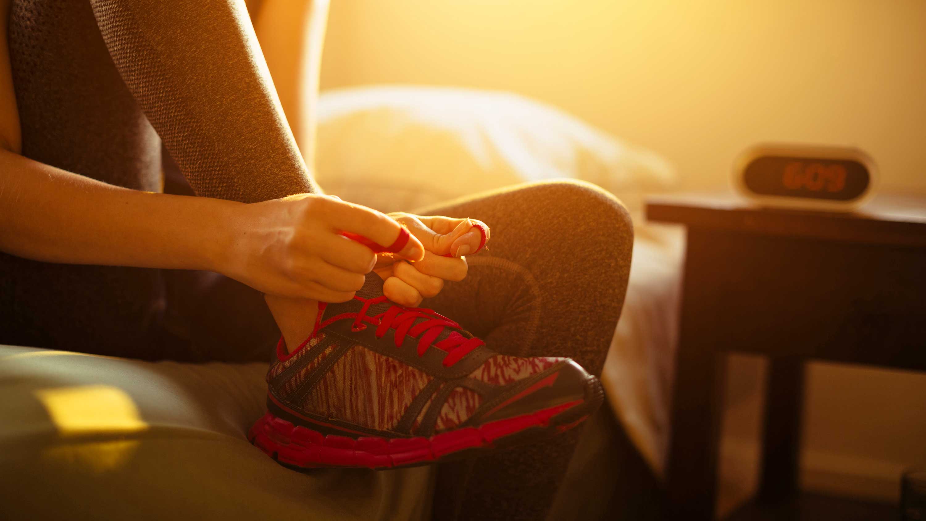 Lacing up running shoes