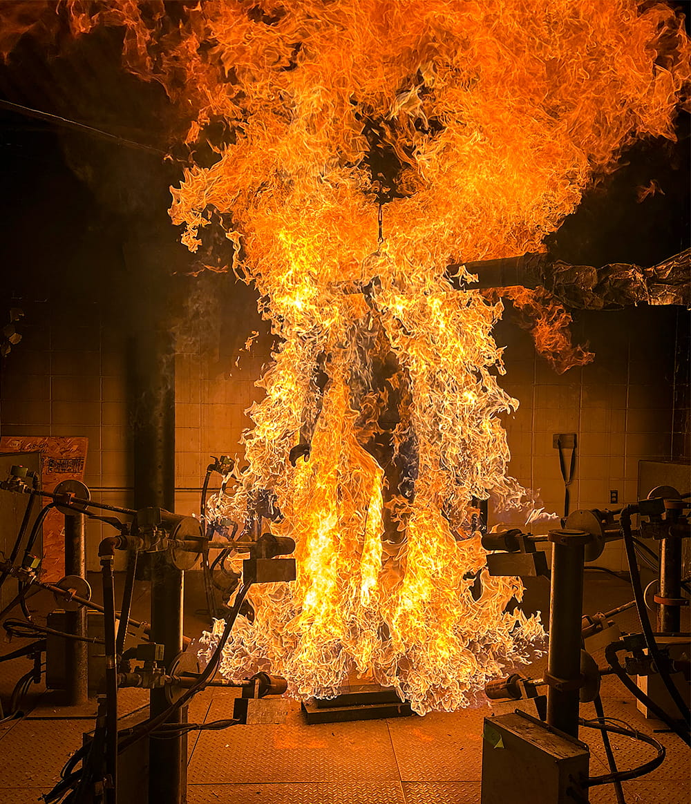 A flash-fire manikin test. (Photo: Supplied)