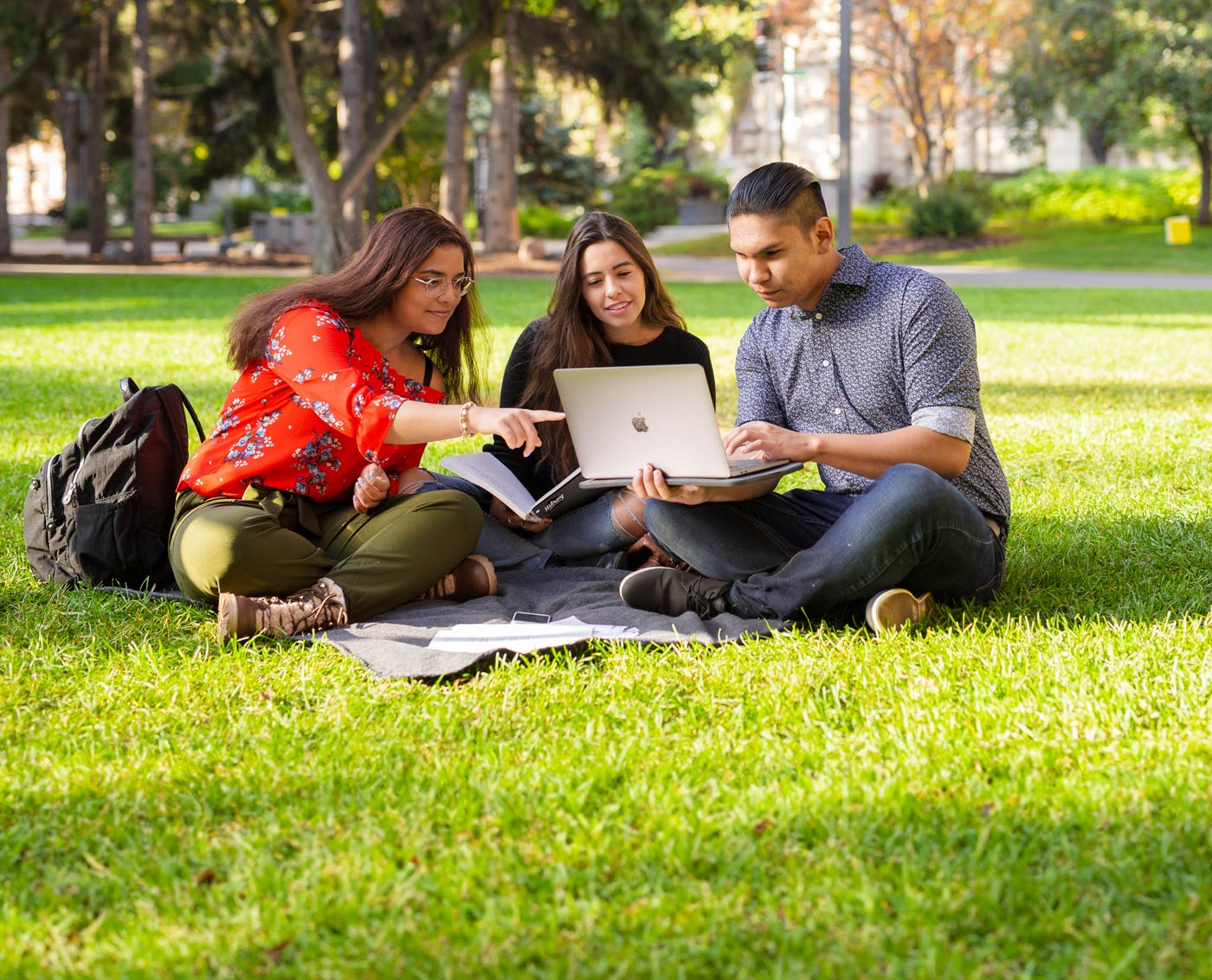 Students working on the grass of the Quad