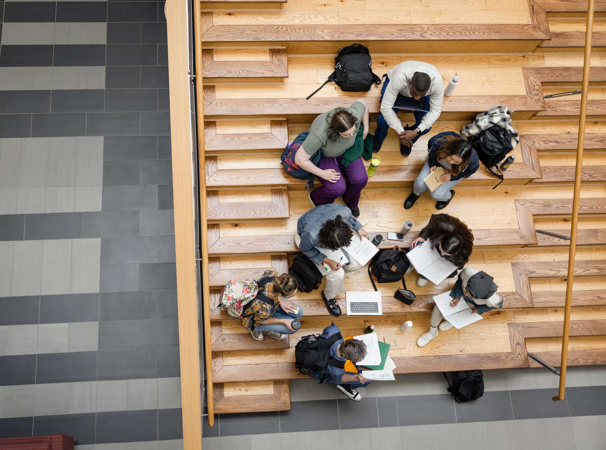 Groups of students on the stairs at ECHA