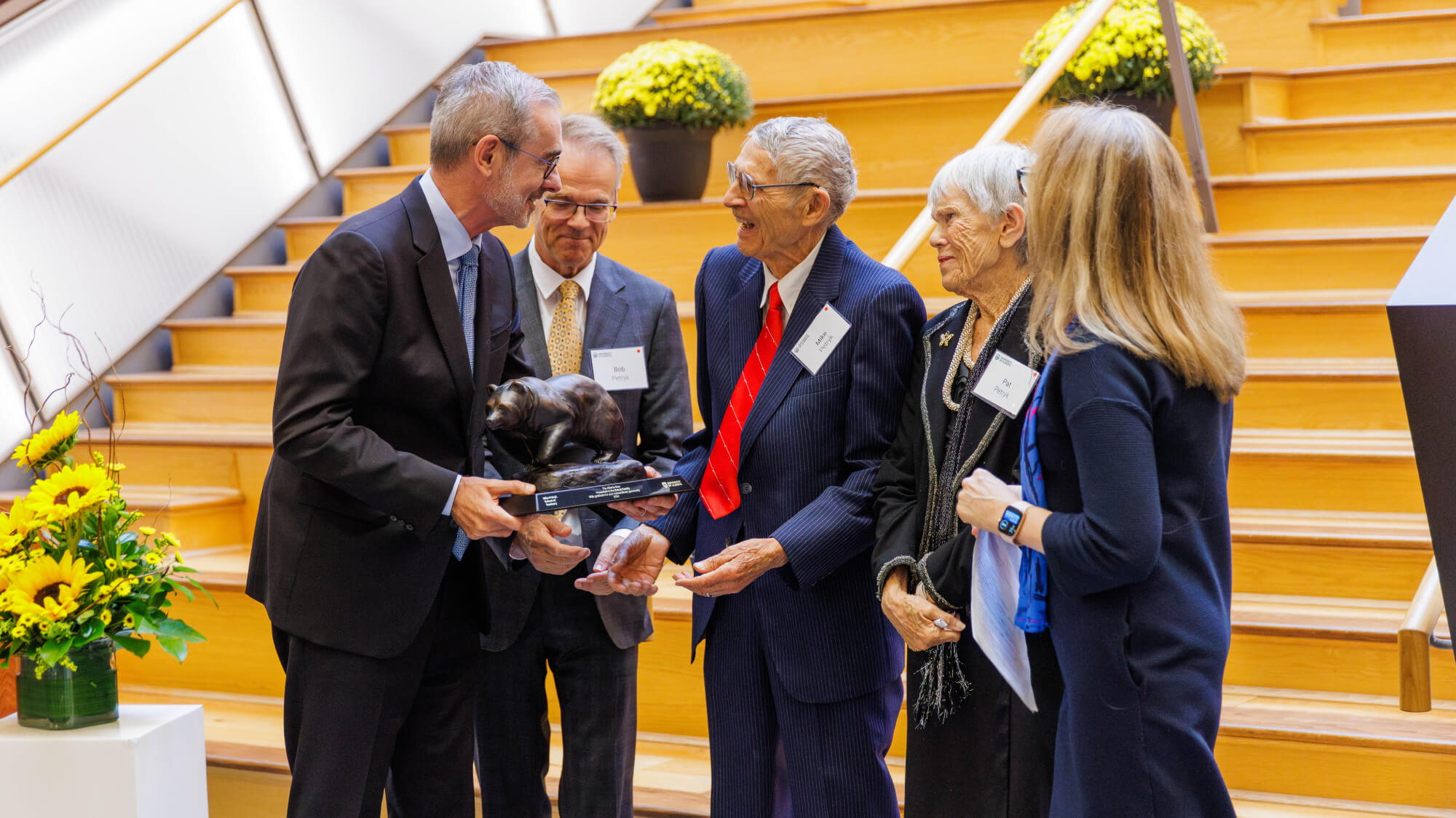 President Bill Flanagan joined Bob, Mike, Pat and Susan Petryk for an event on Sept. 10 commemorating the naming of the Mike Petryk School of Dentistry