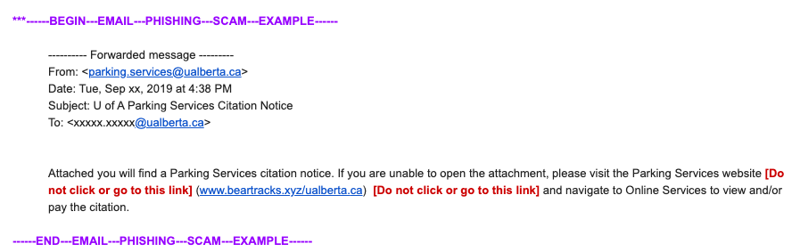 Parking Services phishing email example