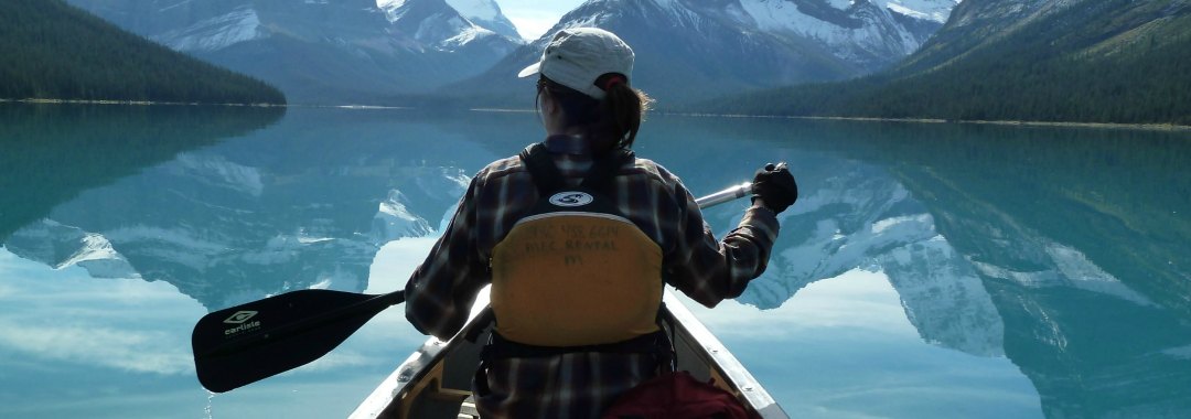 canoeing with mountains