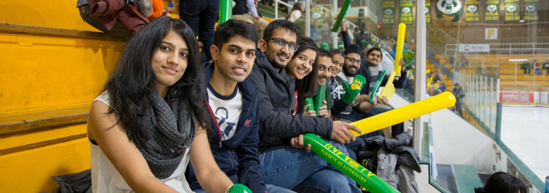 International Students at Hockey Game