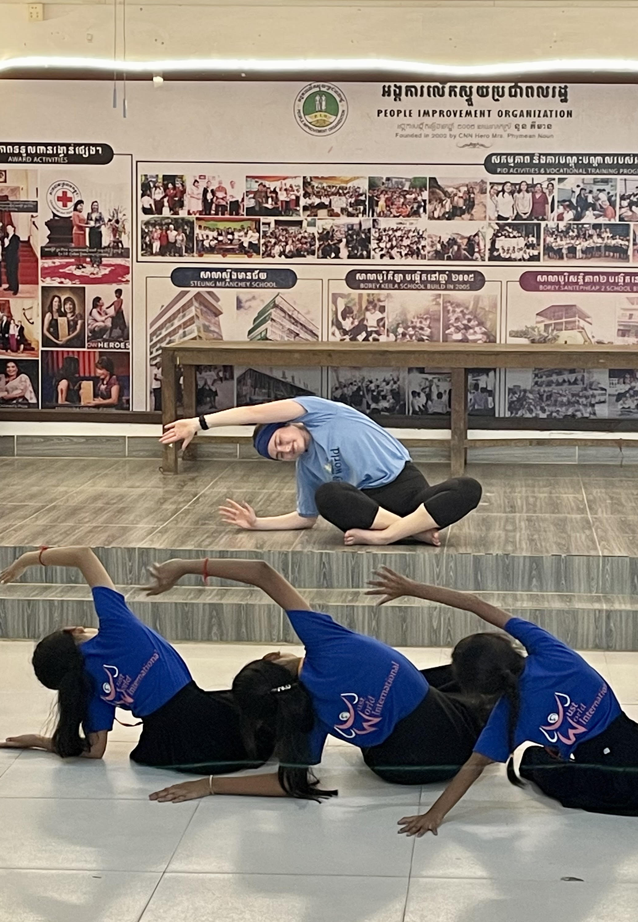 Courtney Reid teaches yoga to Grade 3 children in Phnom Penh.