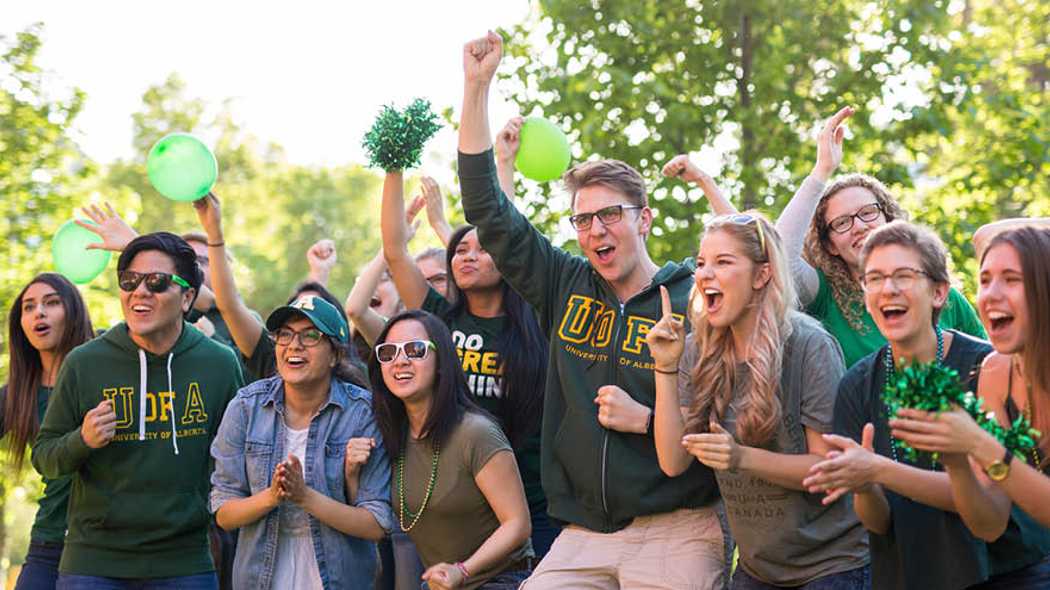 Students outside cheering