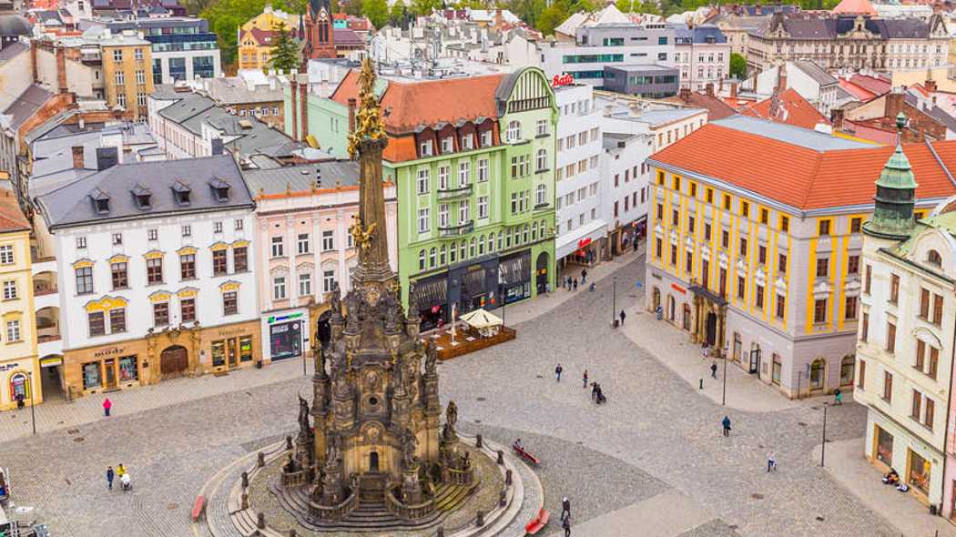 Ariel view of town square in Europe