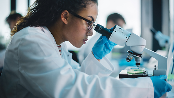 Trainees learning in a laboratory