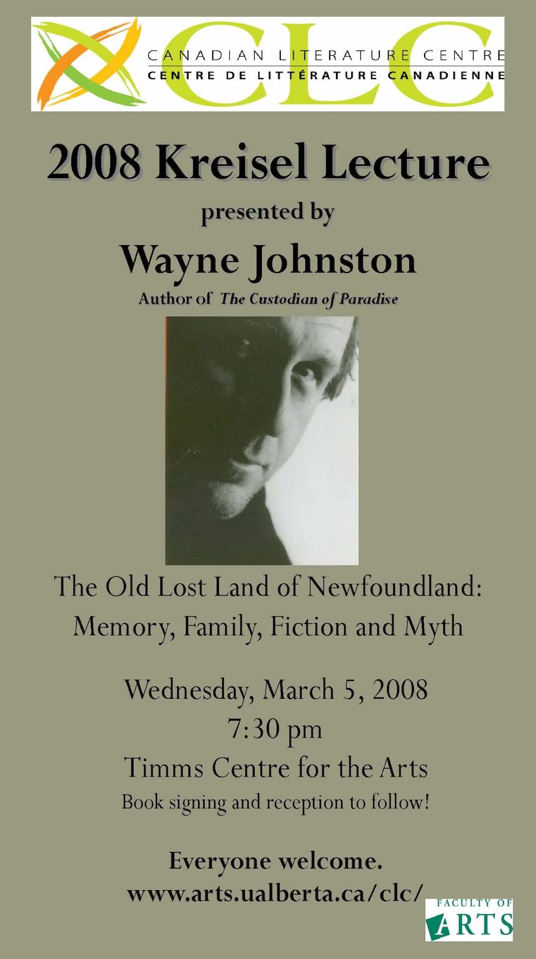 Poster for 2008 Kreisel Lecture with Wayne Johnston