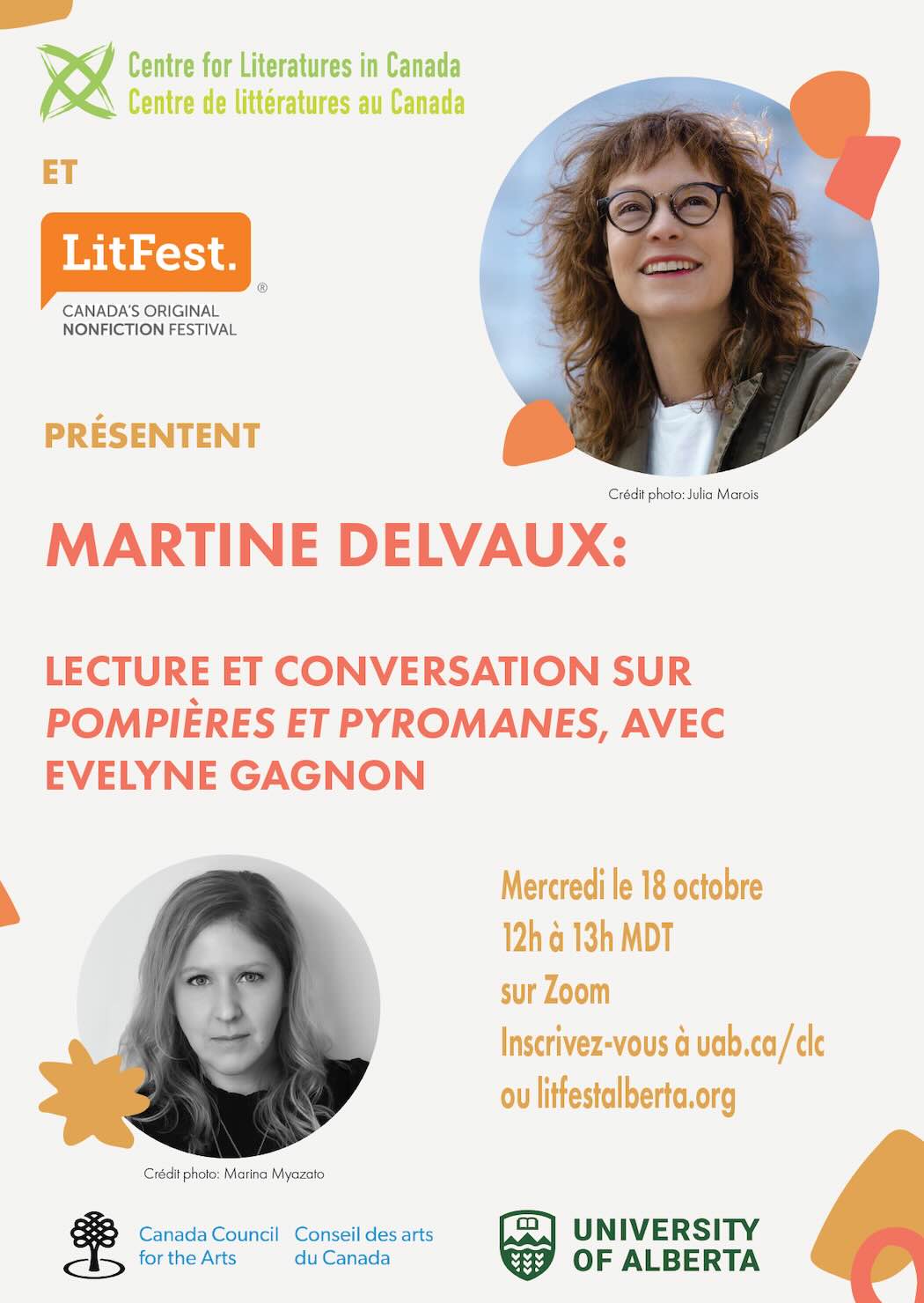Poster for Martine Delvaux and Evelyne Gagnon LitFest Reading Event