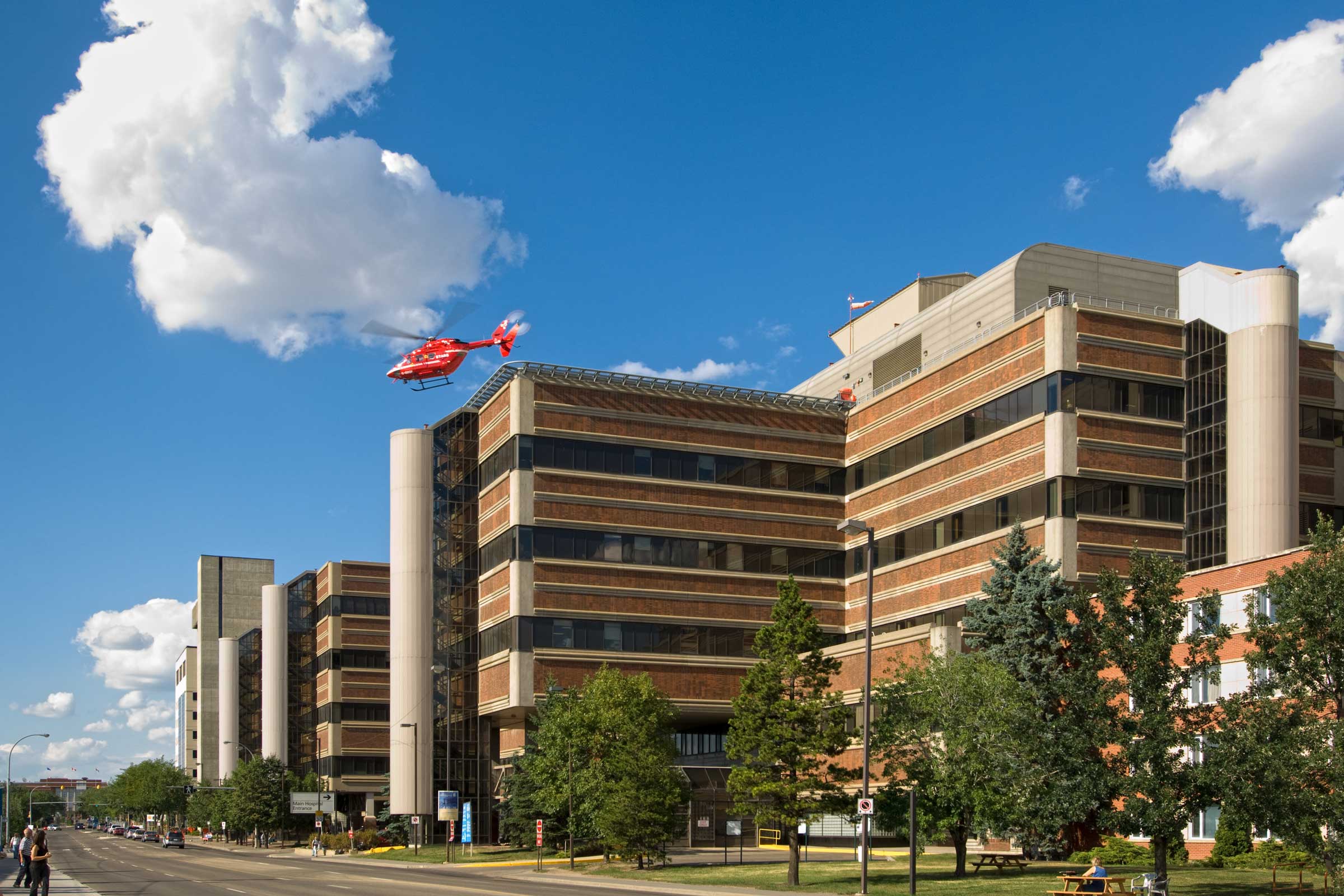 STARS helicopter taking off from the University of Alberta Hospital roof