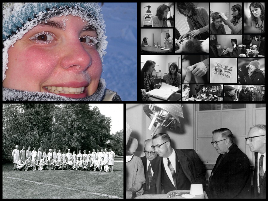 (Photo credits: clockwise, starting in the upper left-hand corner) "Frosted" by Katharine Fagan-Garcia, "A Day in the Life: Sarah Forgie" byt Greg Sawisky, "Premier Ernest Manning's Visit 1964" by Greg Olson, "SMRI Staff 1969" by Greg Olson