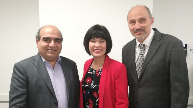 Dr. Amir Landi, Federal Minister of Health Ginette Petitpas Taylor and Dr. Luis Nacul