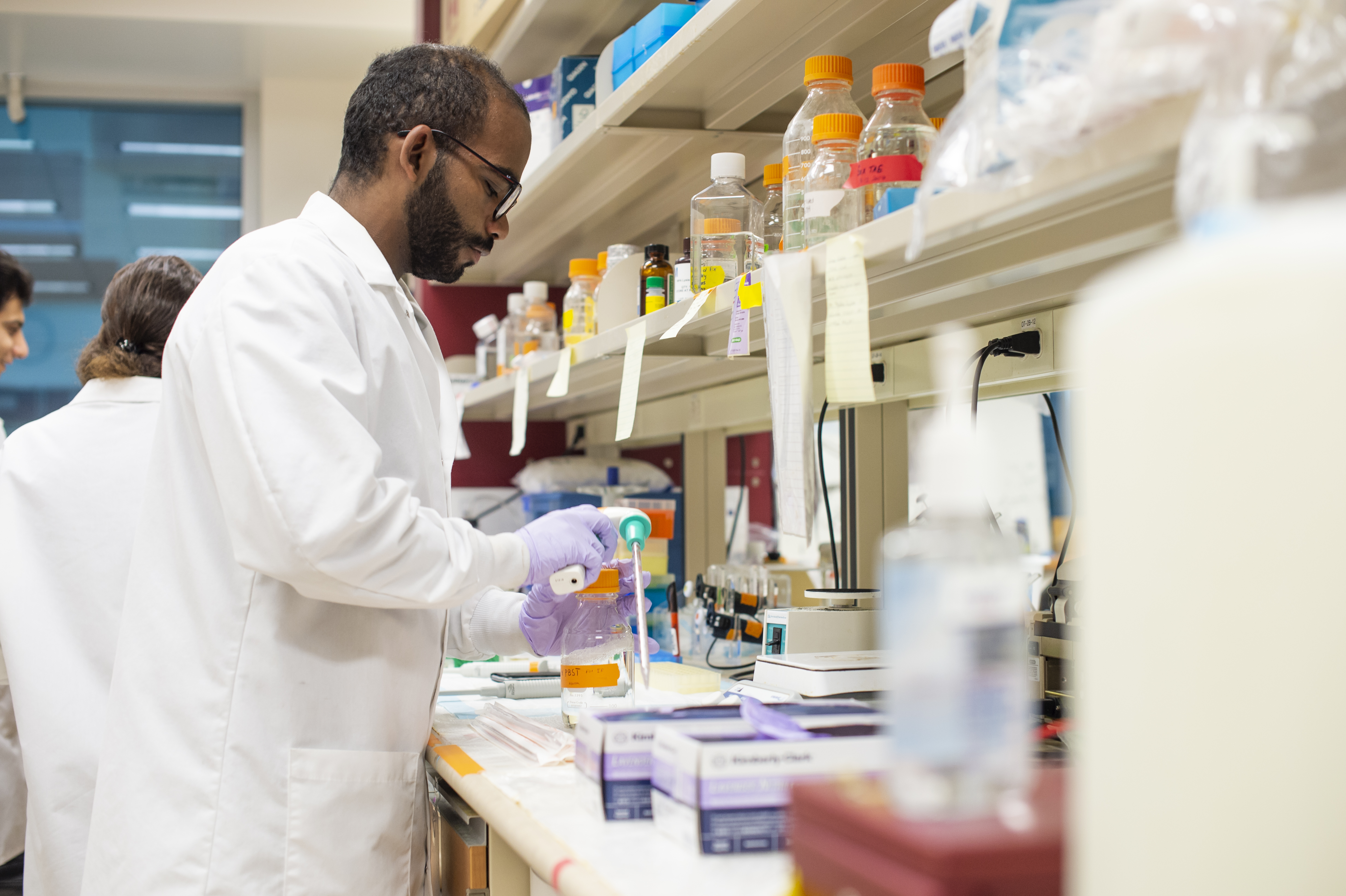 lab bench and pipette