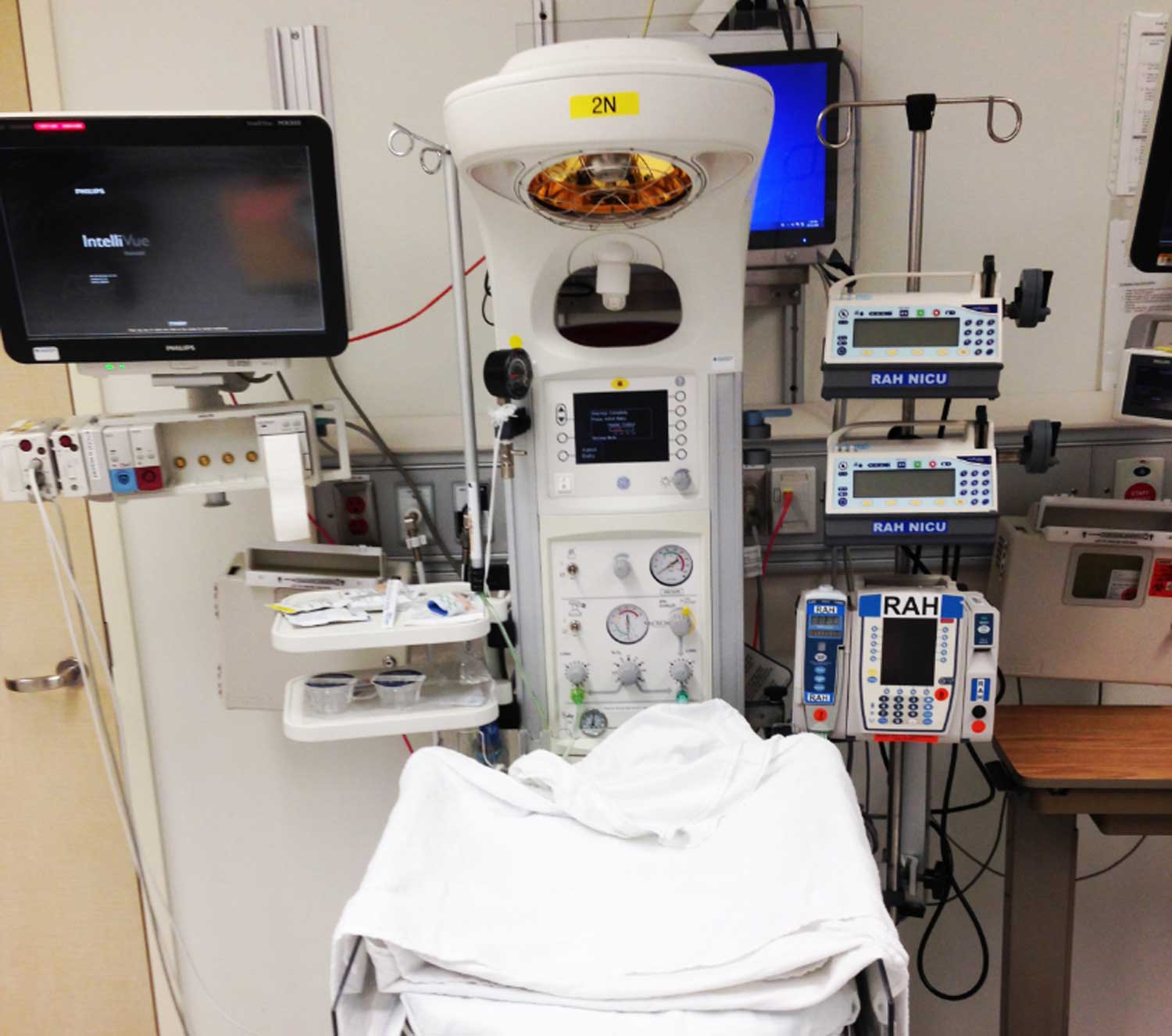 Hospital room with several machines