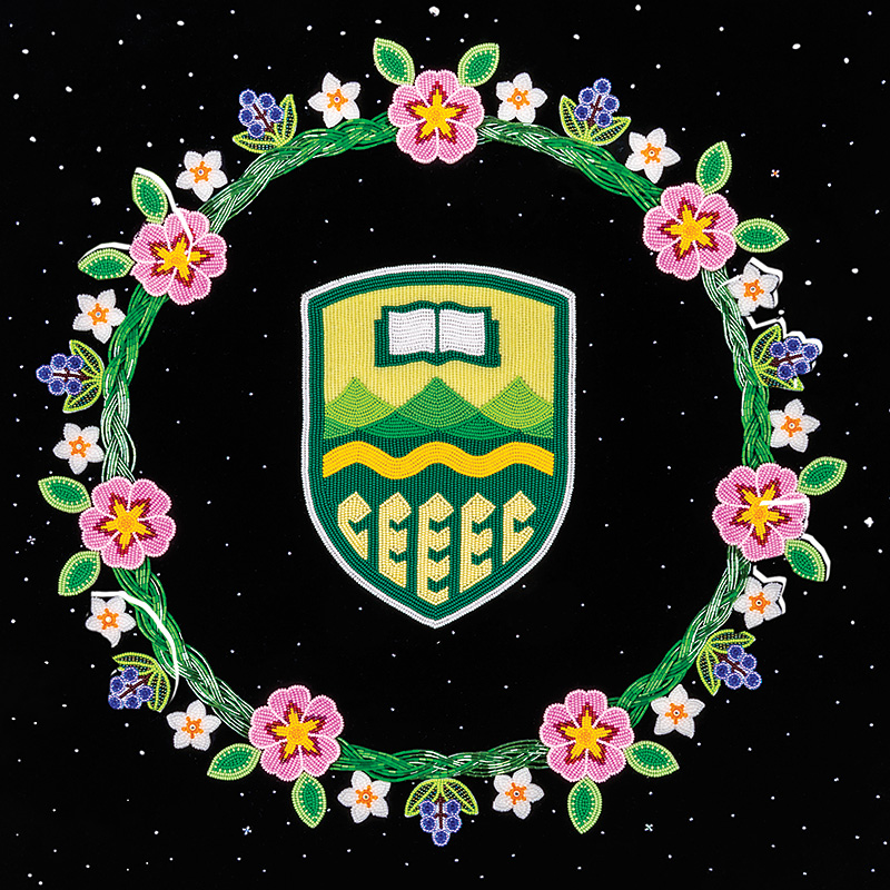 Beadwork U of A crest created by Tara Kappo